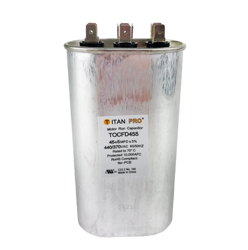 TITAN PRO Run Capacitor 45+5 MFD 440/370 Volt Oval